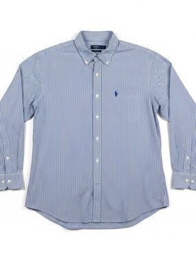 Izod Blue and White Stripe Button-Down Dress Shirt Large